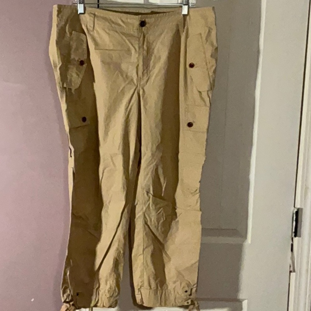 Vintage Lauren Ralph Lauren Womens SZ 14 Capri Cargo Flap front Pocket TAN